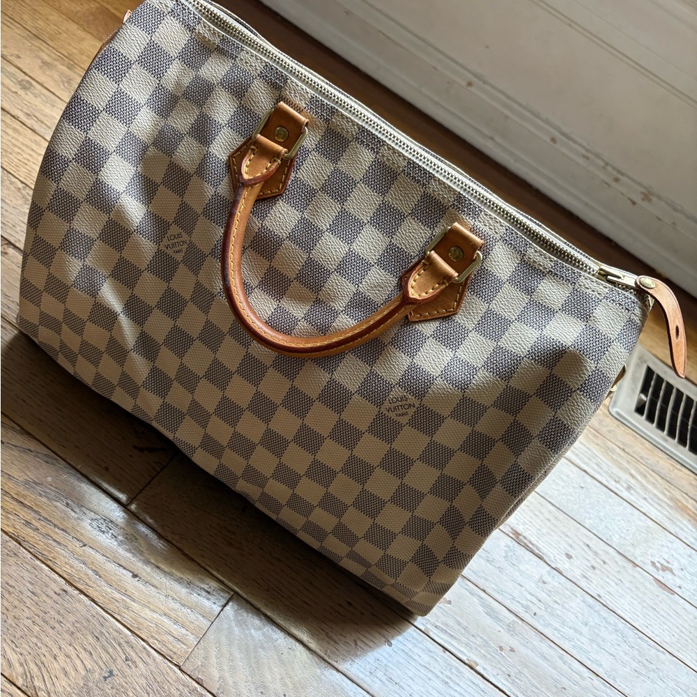 Louis Vuitton Checkered Satchel with Tan Accents